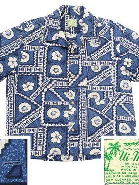 Vintage 60s Ui-Maikai Hawaiian Aloha Shirt Fits L-XL, Floral, Horizontal Button